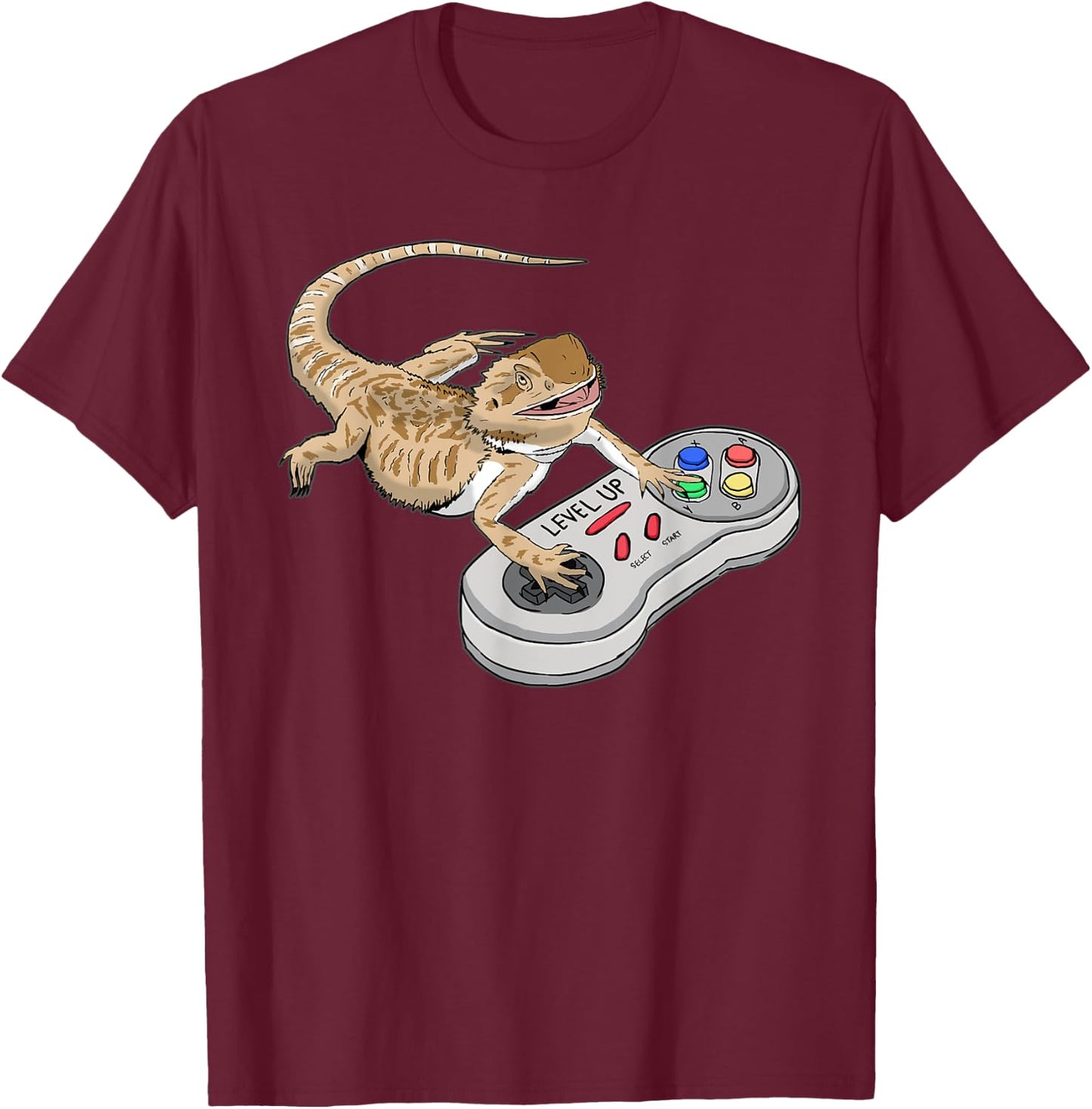 Bearded Dragon Playing Video Game Reptiles Pagona Gamers Small T-Shirt - T-Shirt | Maroon