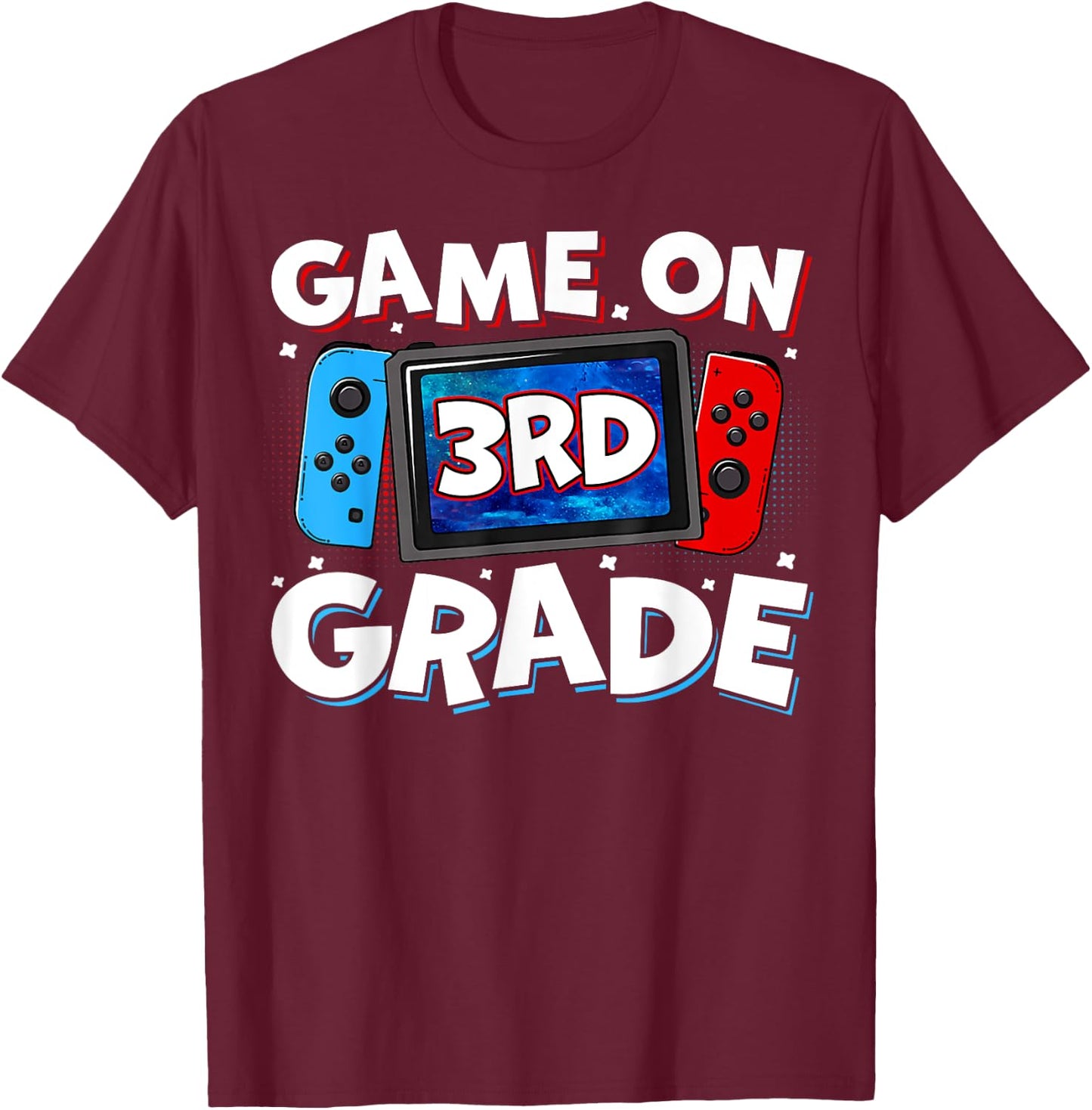 Game On 3rd Grade Video Gamer Third Grade Level Kids Boys T-Shirt - T-Shirt | Maroon