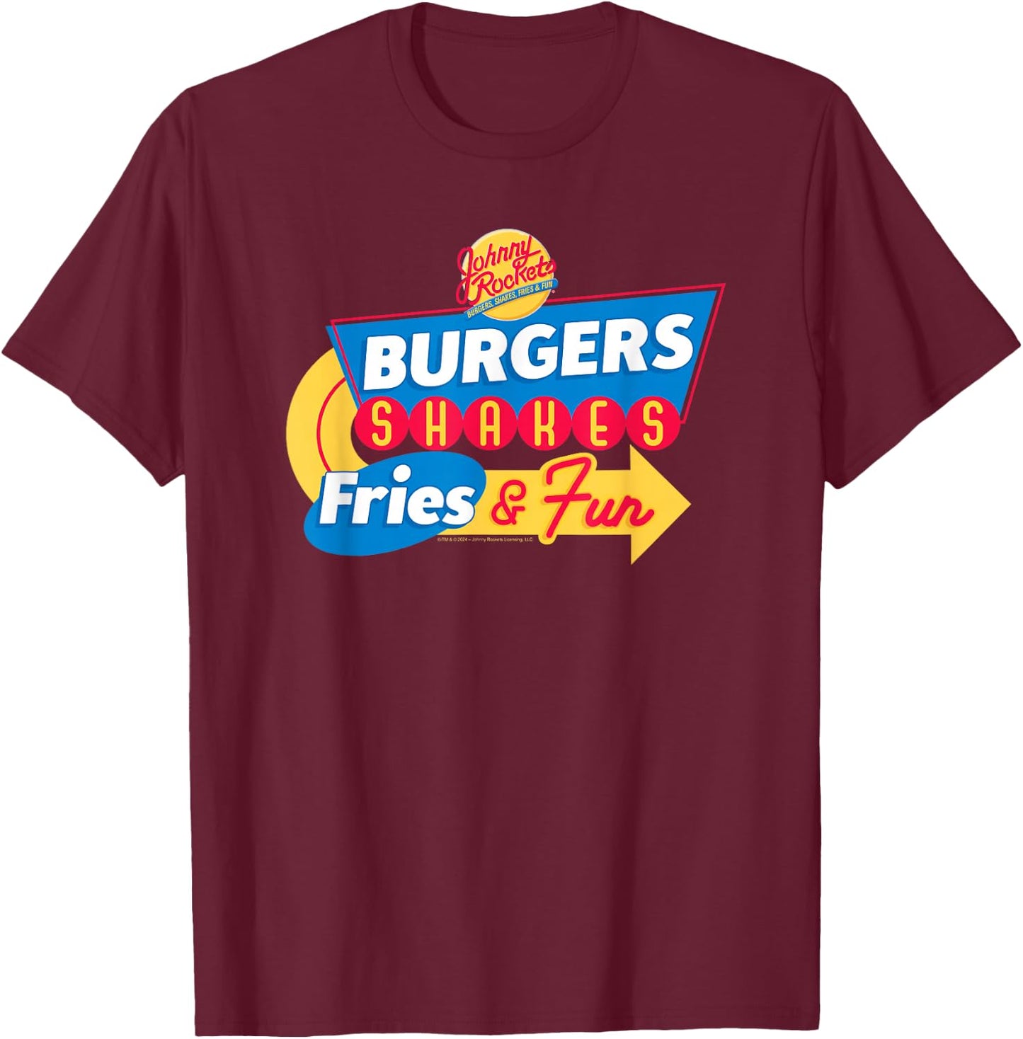 Johnny Rockets Direction Sign Fast Food T-Shirt - T-Shirt | Maroon
