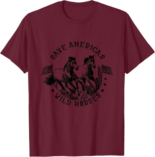 Save America’s wild horses T-Shirt - T-Shirt | Maroon