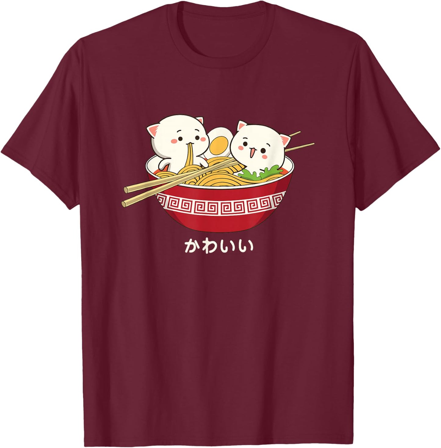 Kawaii Cat Japanese Tokyo Anime Cat Ramen T-Shirt - T-Shirt | Maroon