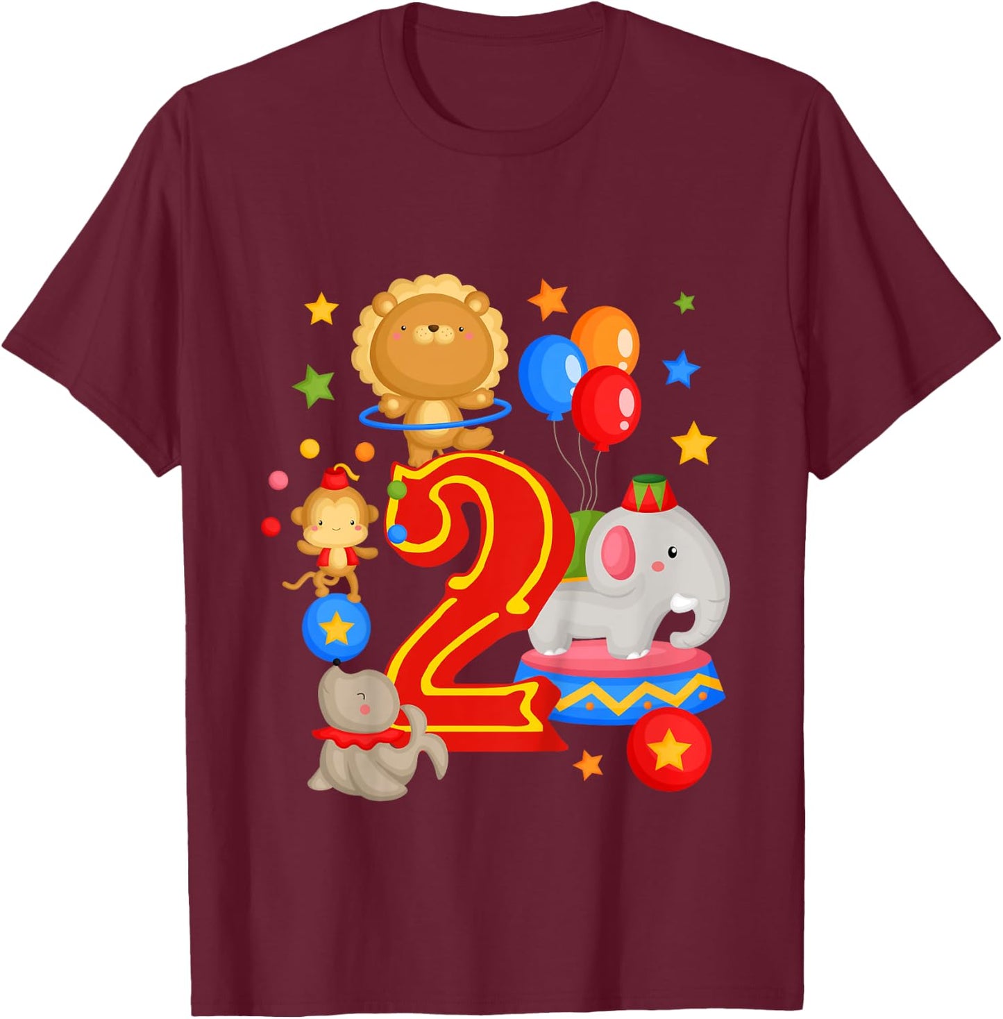 Circus Birthday 2nd Birthday Carnival 2 Years Old T-Shirt - T-Shirt | Maroon