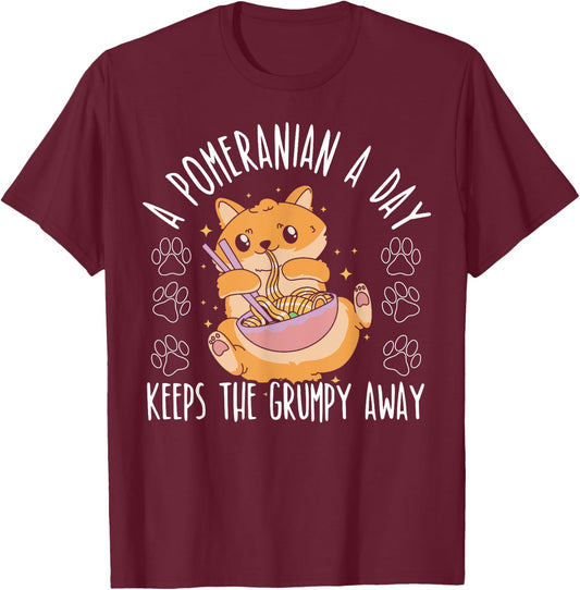A Pomeranian A Day Keeps The Grumpy Away Dog Lover Men Women T-Shirt - T-Shirt | Maroon