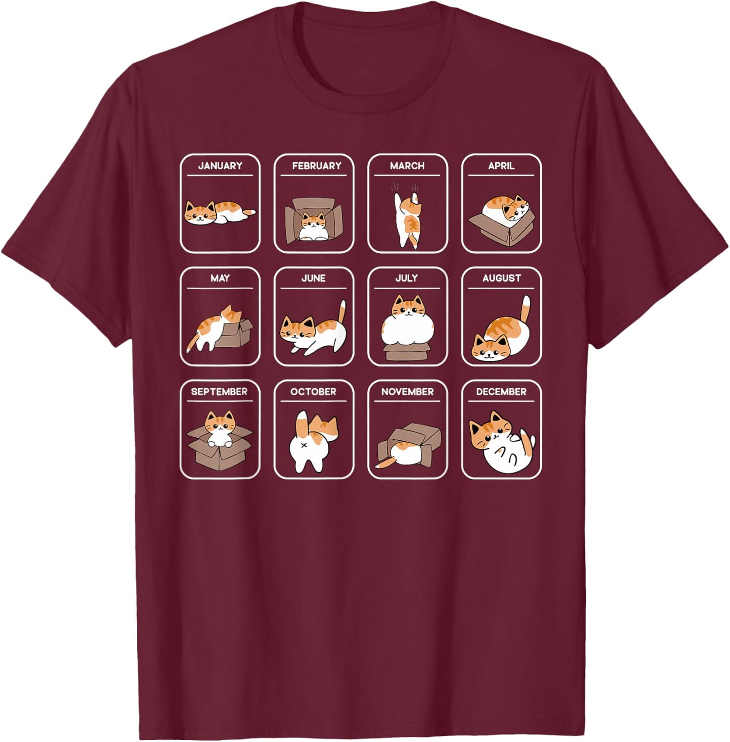 Cat Calendar Men Women & Kids Funny Cat T-Shirt - T-Shirt | Maroon