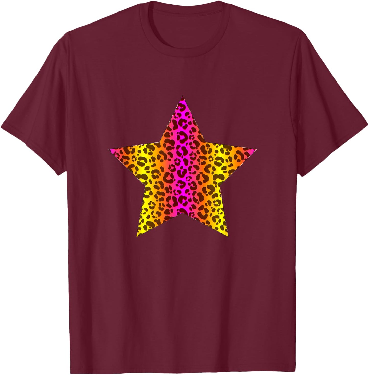 Star Shape - Cute Rainbow Cheetah Leopard Print Graphic T-Shirt - T-Shirt | Maroon