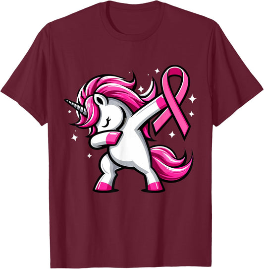 Pink Ribbon Unicorn Breast Cancer Awareness for Girls Kids T-Shirt - T-Shirt | Maroon