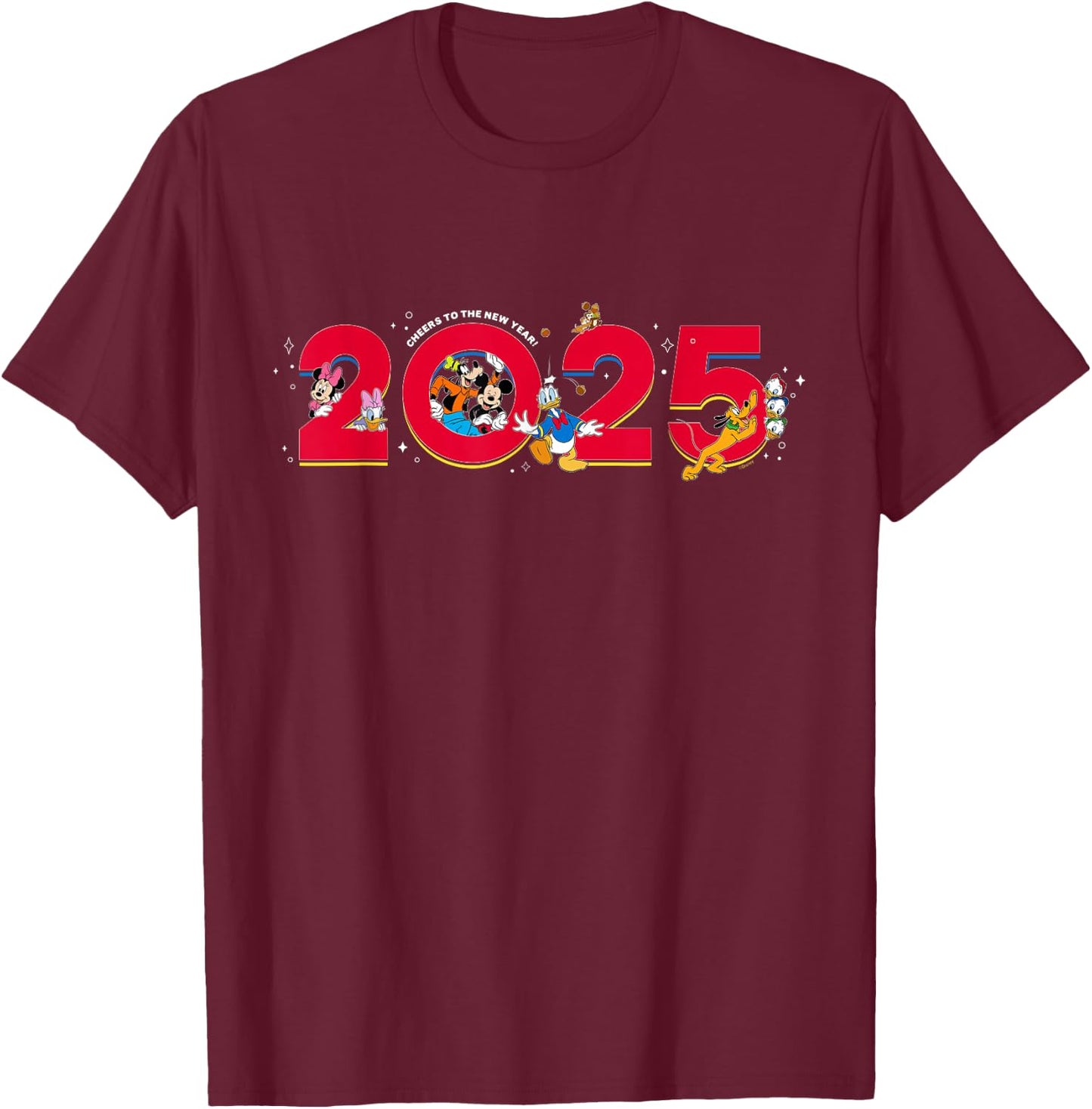 Disney Characters Mickey & Pals Cheers to The New Year 2025 T-Shirt - T-Shirt | Maroon
