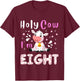 Kids Holy Cow I'm Eight Age 8 Cow Farm Theme BDay 8 Yrs Old Kid T-Shirt - T-Shirt | Maroon