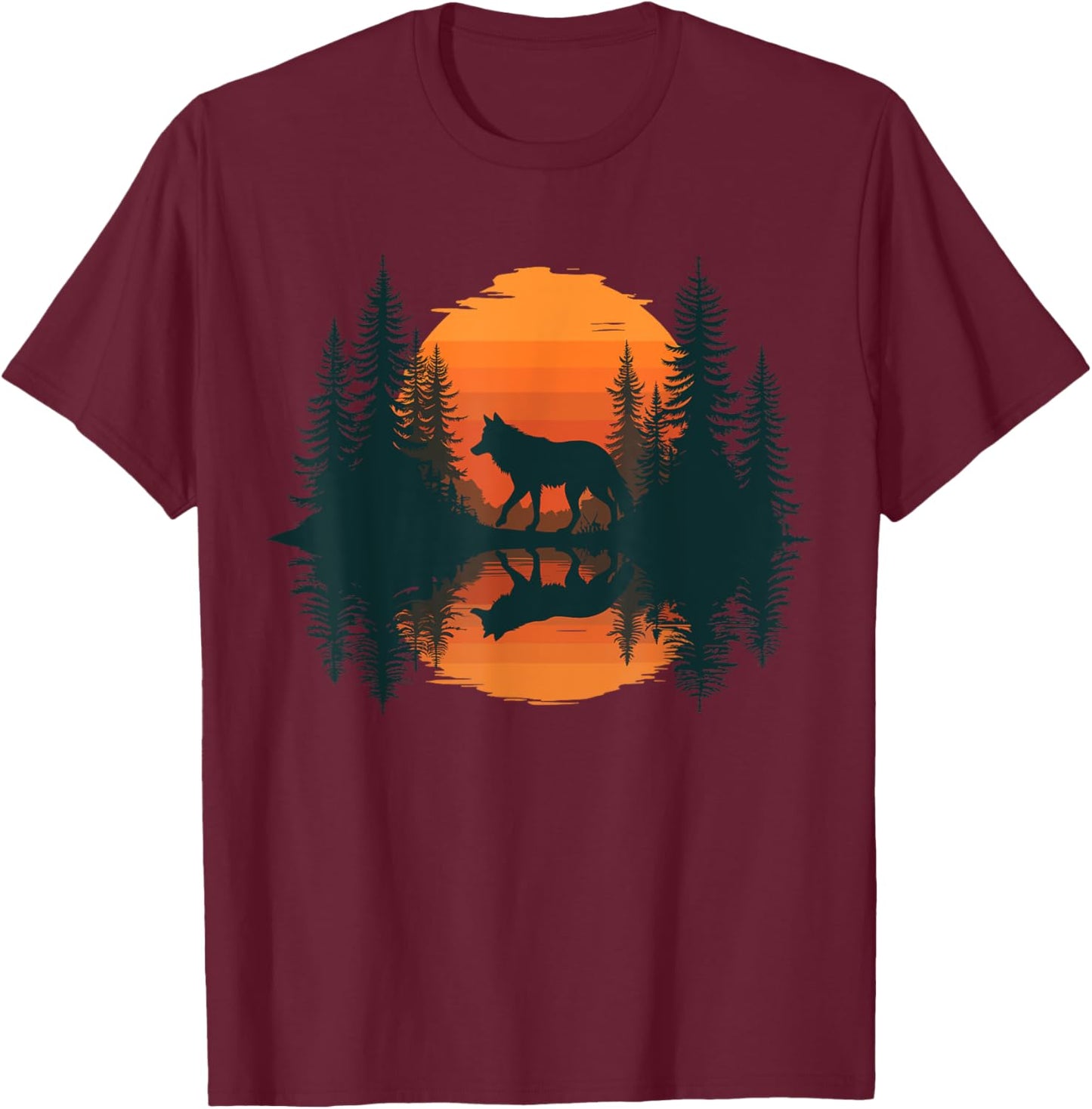 Wolf Reflection Forest Nature Wildlife Outdoor T-Shirt - T-Shirt | Maroon