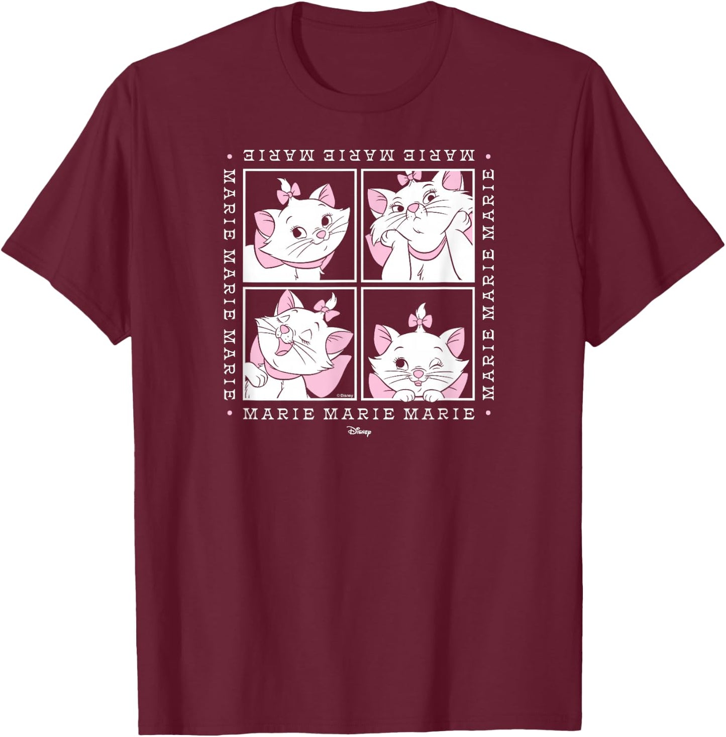 The Aristocats - Marie White Cat Character Face Grid T-Shirt - T-Shirt | Maroon