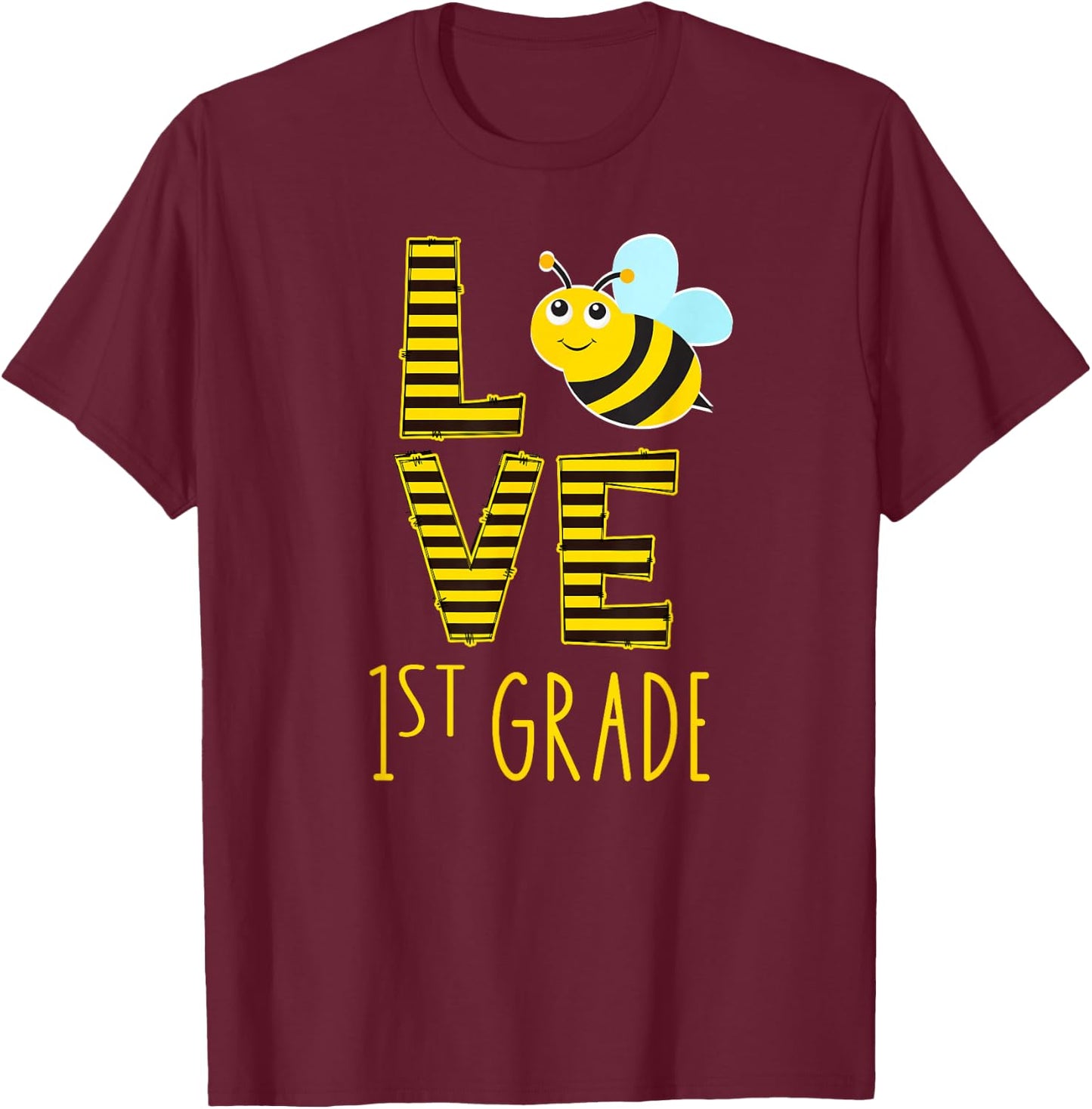 Love 1st Grade Back To School Yellow Bee 1st Grade Teacher T-Shirt - T-Shirt | Maroon
