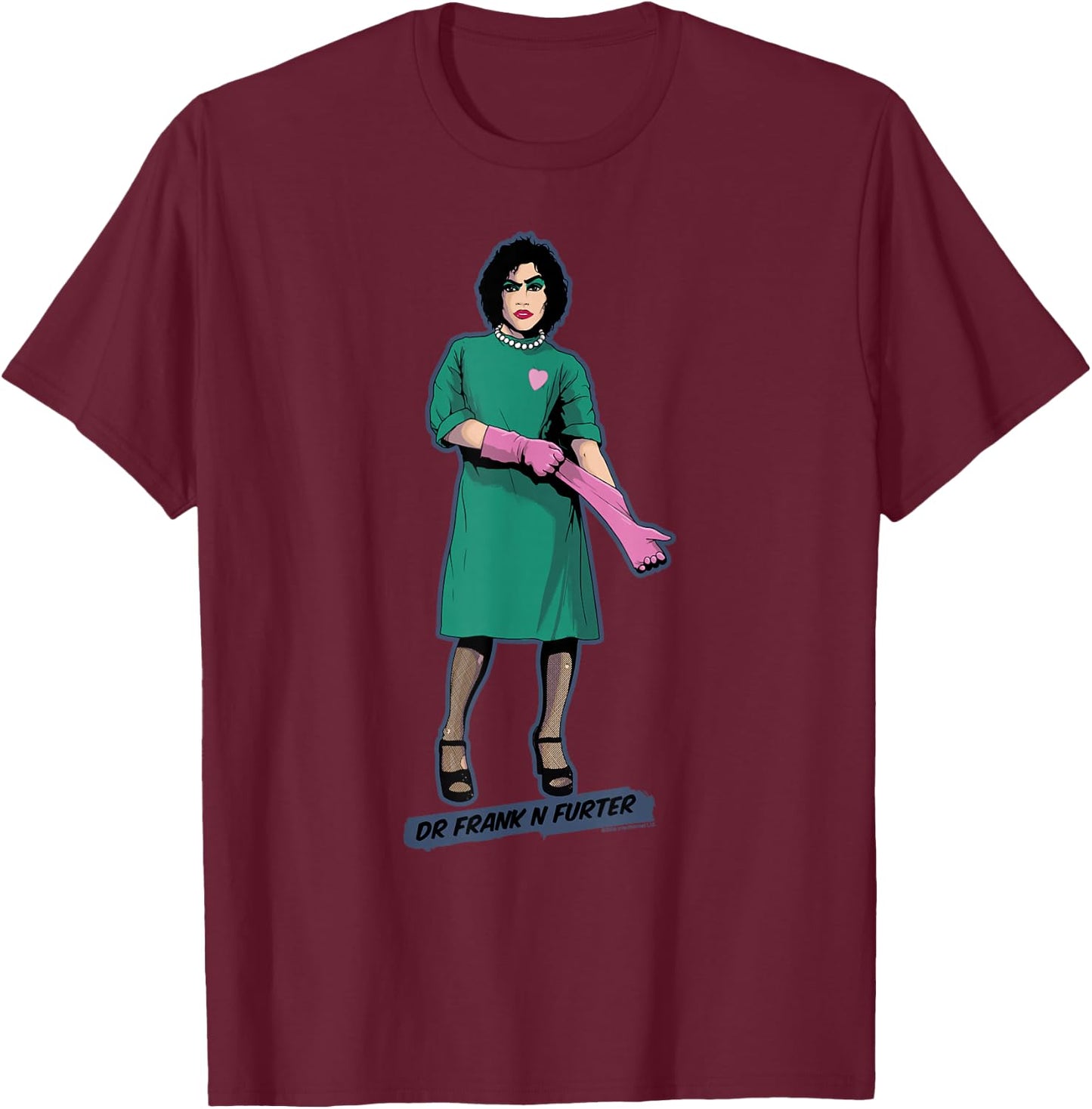 Rocky Horror Show Dr Frank N Furter Pink Gloves T-Shirt - T-Shirt | Maroon