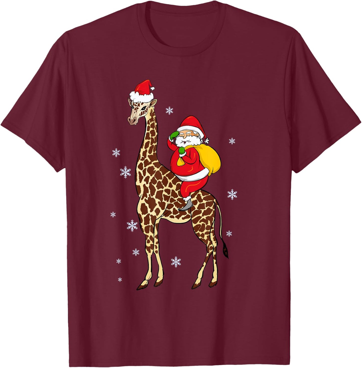 Funny Santa Giraffe Christmas Pajama Gift Women Kids T-Shirt - T-Shirt | Maroon