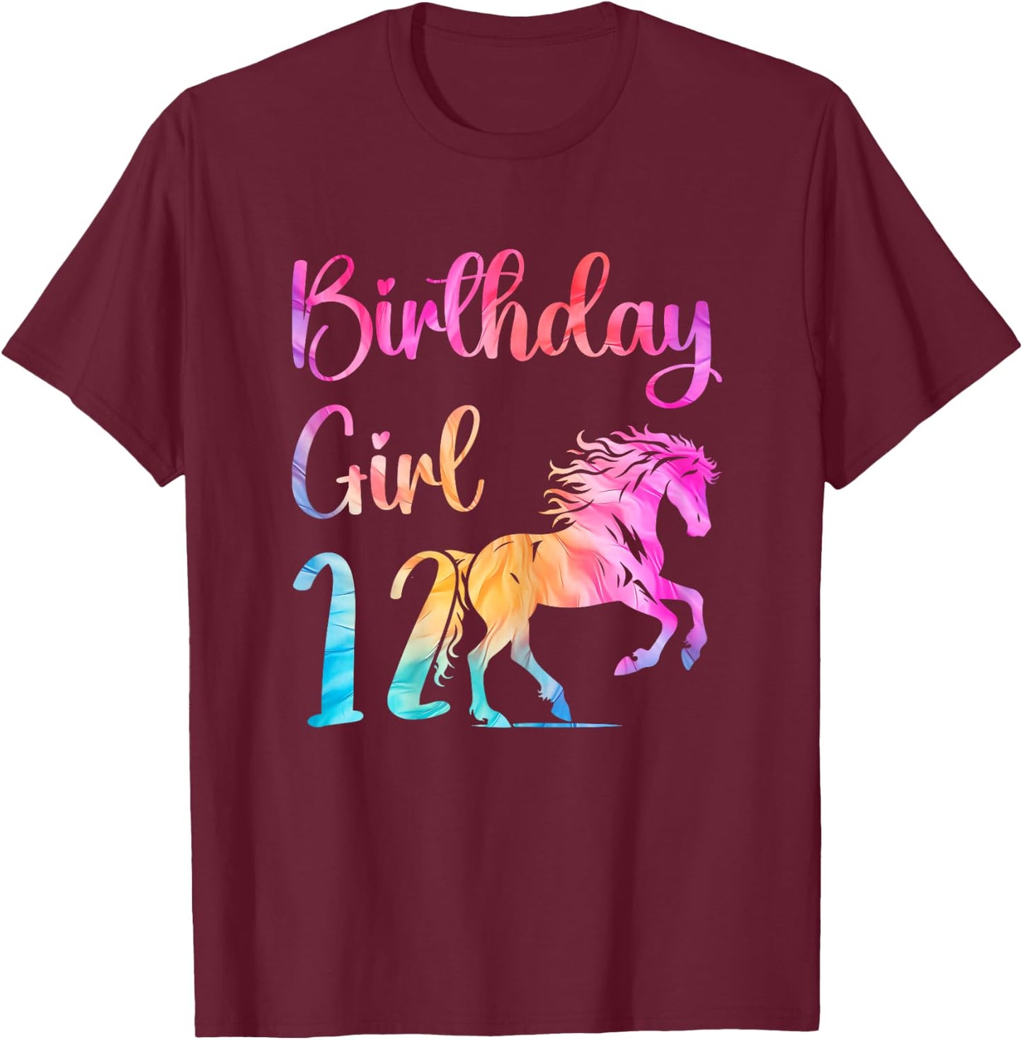 12th Birthday Horse 12 Year Old Girl Birthday Horse Lovers T-Shirt - T-Shirt | Maroon