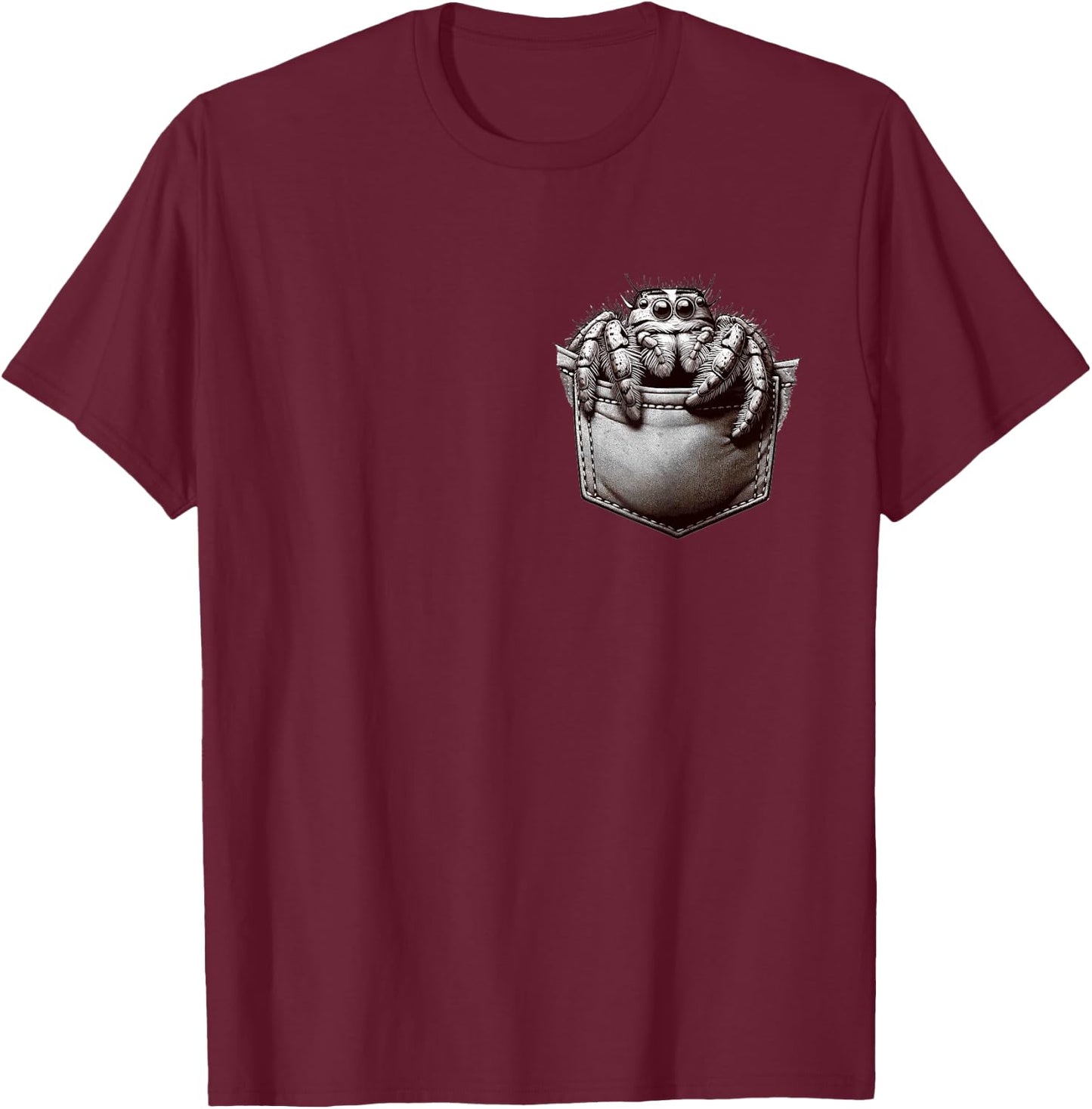 Jumping Spider in Pocket Cute little Jumping Spider T-Shirt - T-Shirt | Maroon