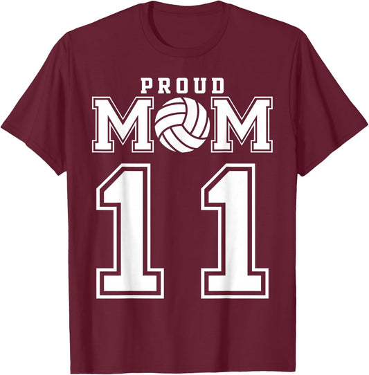 Custom Proud Volleyball Mom Number 11 Personalized Women T-Shirt - T-Shirt | Maroon