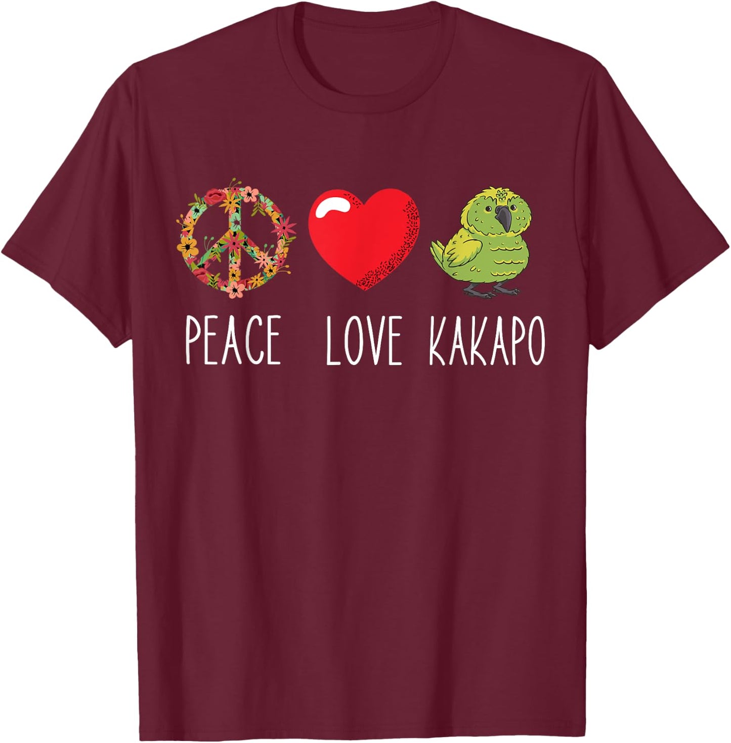 Kakapo Bird Kakapo Parrot Love Peace New Zealand Kakapo T-Shirt - T-Shirt | Maroon