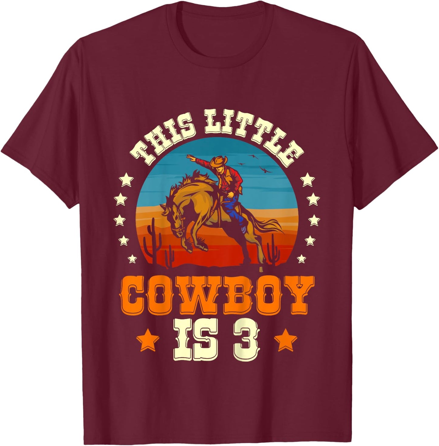 Kids Cowboy 3rd Birthday Boys 3 Year Old Rodeo Western Horse T-Shirt - T-Shirt | Maroon