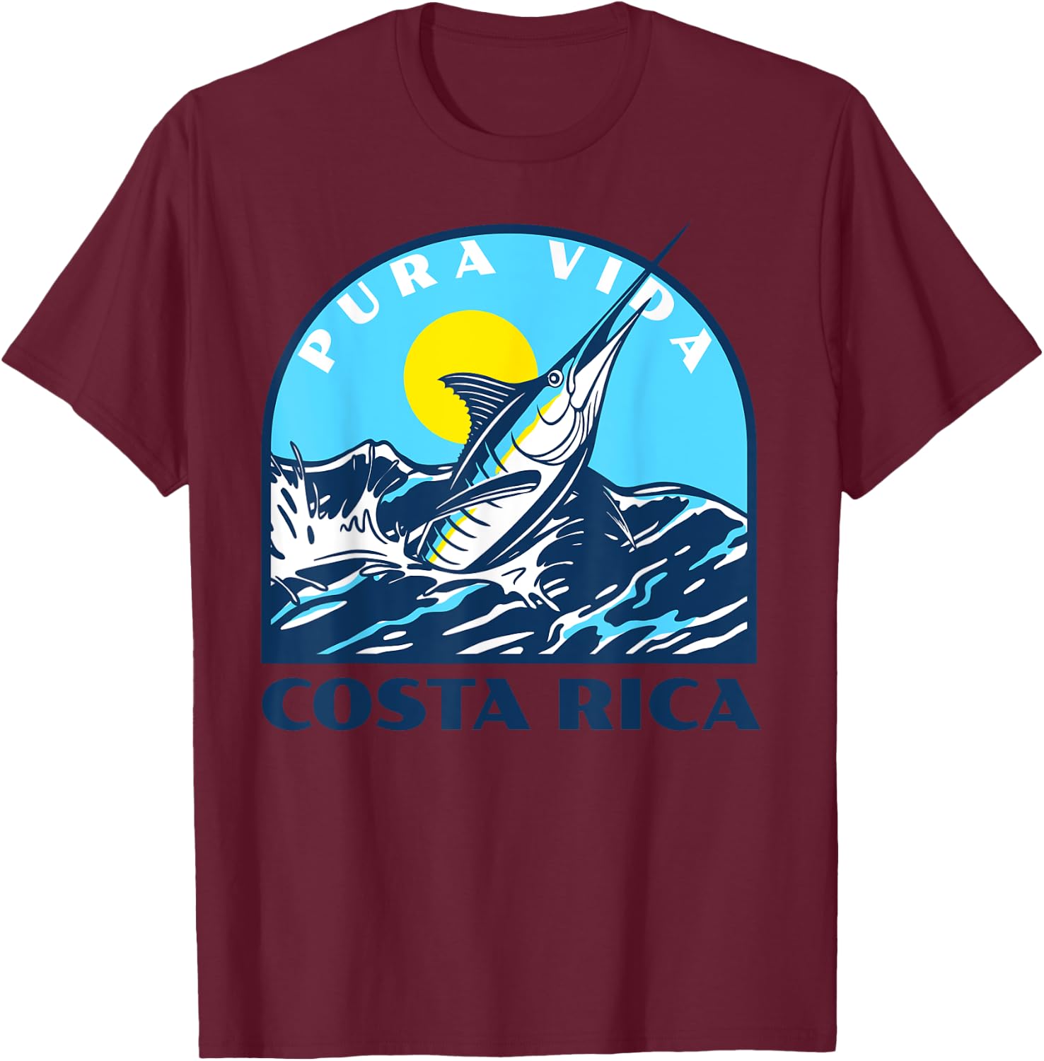 Pura Vida Costa Rica Fishing -Marlin and Sailfish Adventure T-Shirt - T-Shirt | Maroon