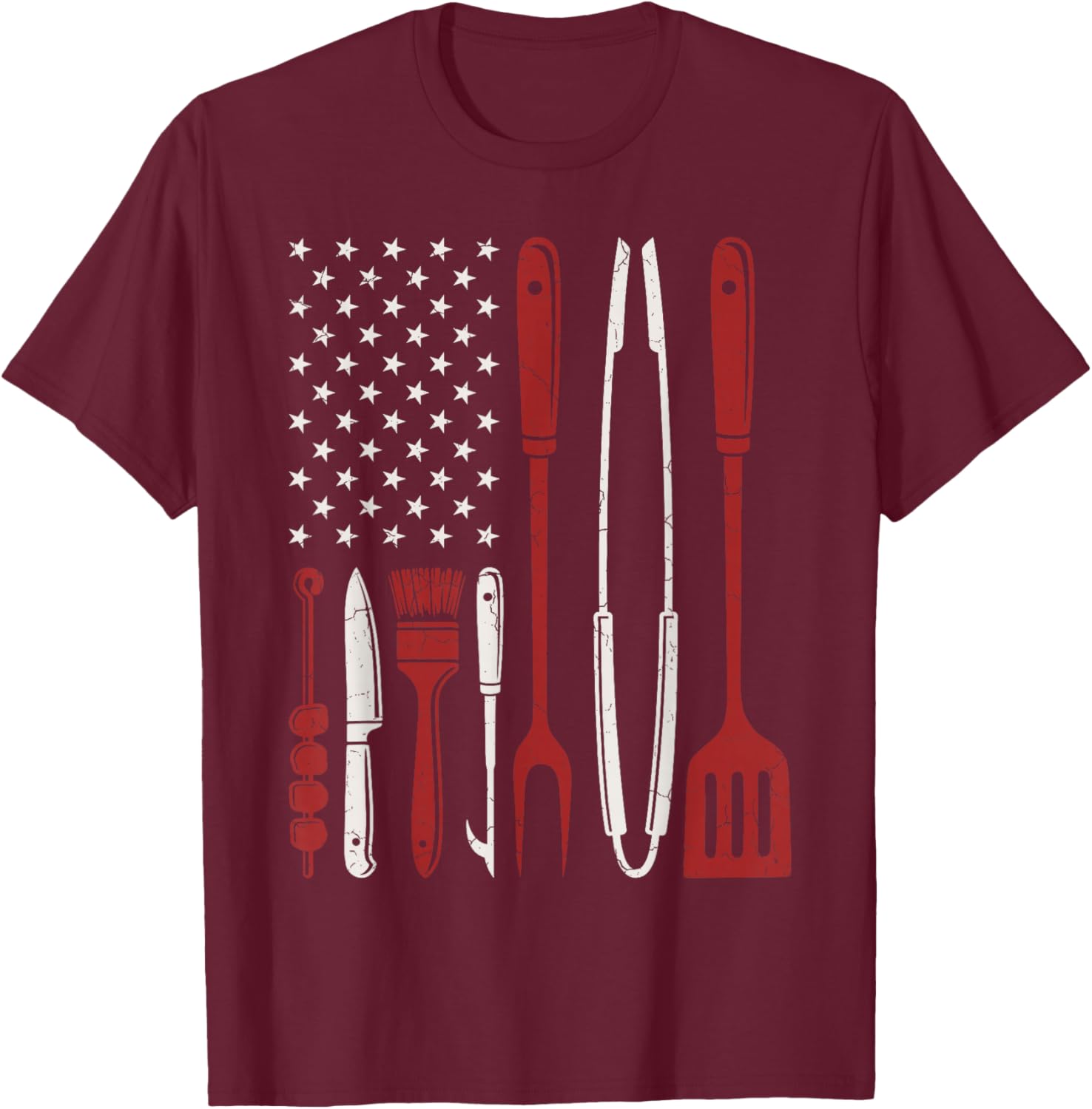Barbecue USA Flag Grilling BBQ Eater Maker Barbecue Lover T-Shirt - T-Shirt | Maroon