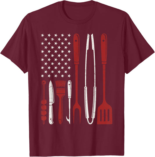 Barbecue USA Flag Grilling BBQ Eater Maker Barbecue Lover T-Shirt - T-Shirt | Maroon