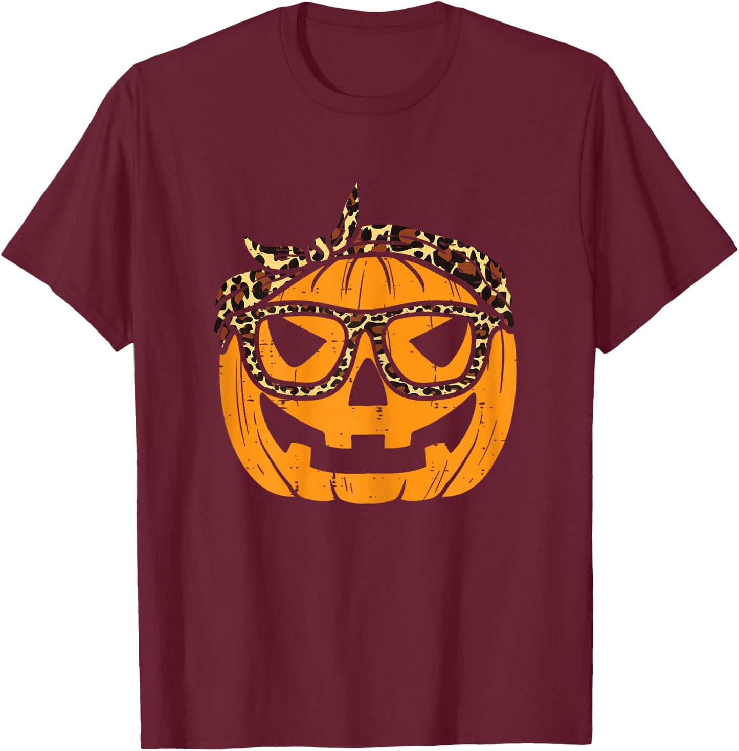 Pumpkin Leopard Bandana Cute Halloween Women Girls Ladies T-Shirt - T-Shirt | Maroon