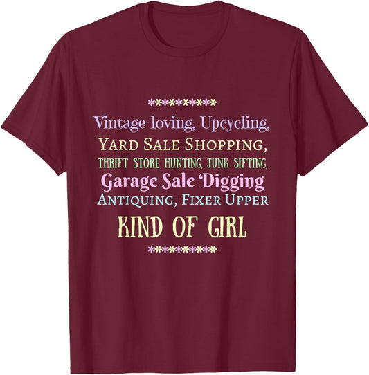 Vintage Thrift Store Antique Junk Yard Sale Kind of Girl T-Shirt - T-Shirt | Maroon