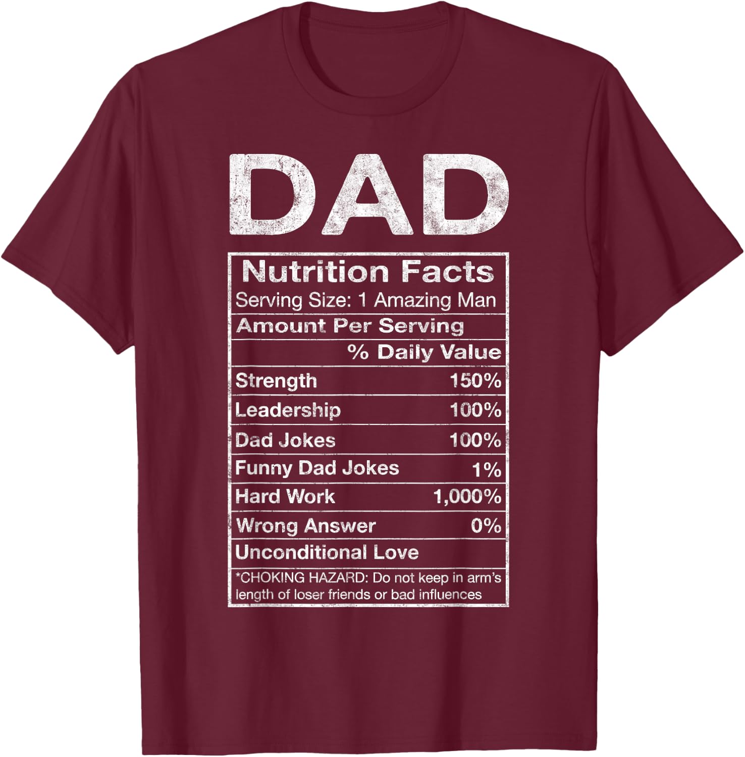 Dad Nutrition Facts Father's Day Grandpa Father Daddy Humor T-Shirt - T-Shirt | Maroon