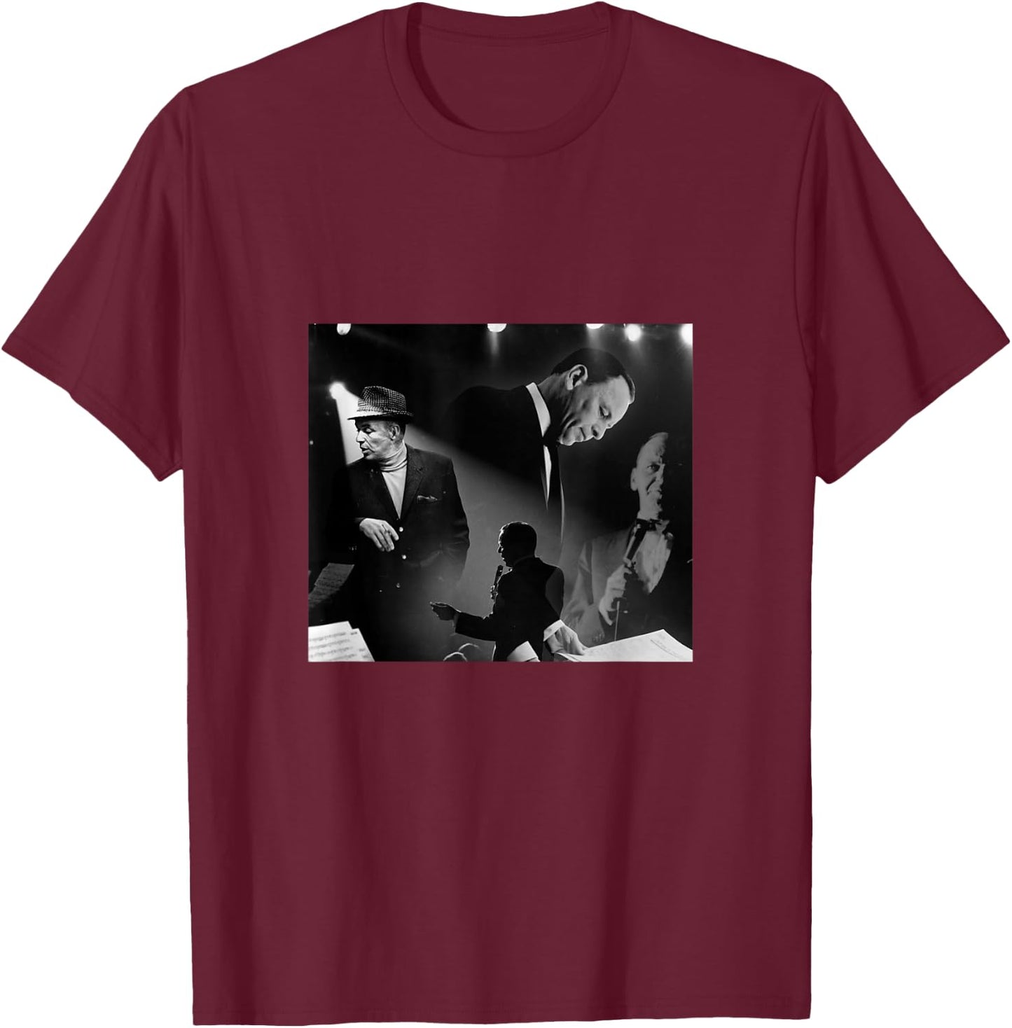 Great Moment Store Frank Sinatra Black -Adults Small Modern Casual T-Shirt - T-Shirt | Maroon