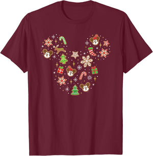 Disney Mickey & Minnie Head Gingerbread Christmas Holiday T-Shirt - T-Shirt | Maroon