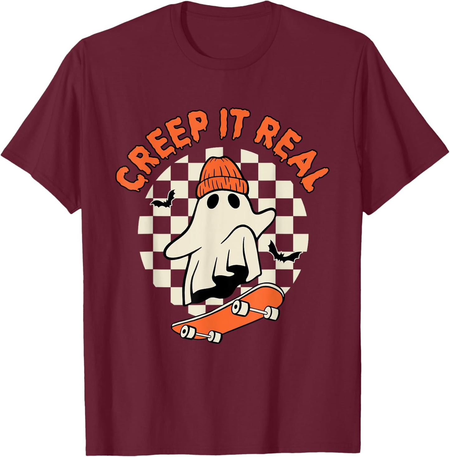 Vintage Retro Halloween Creep It Real Ghost Boy Fall Season T-Shirt - T-Shirt | Maroon