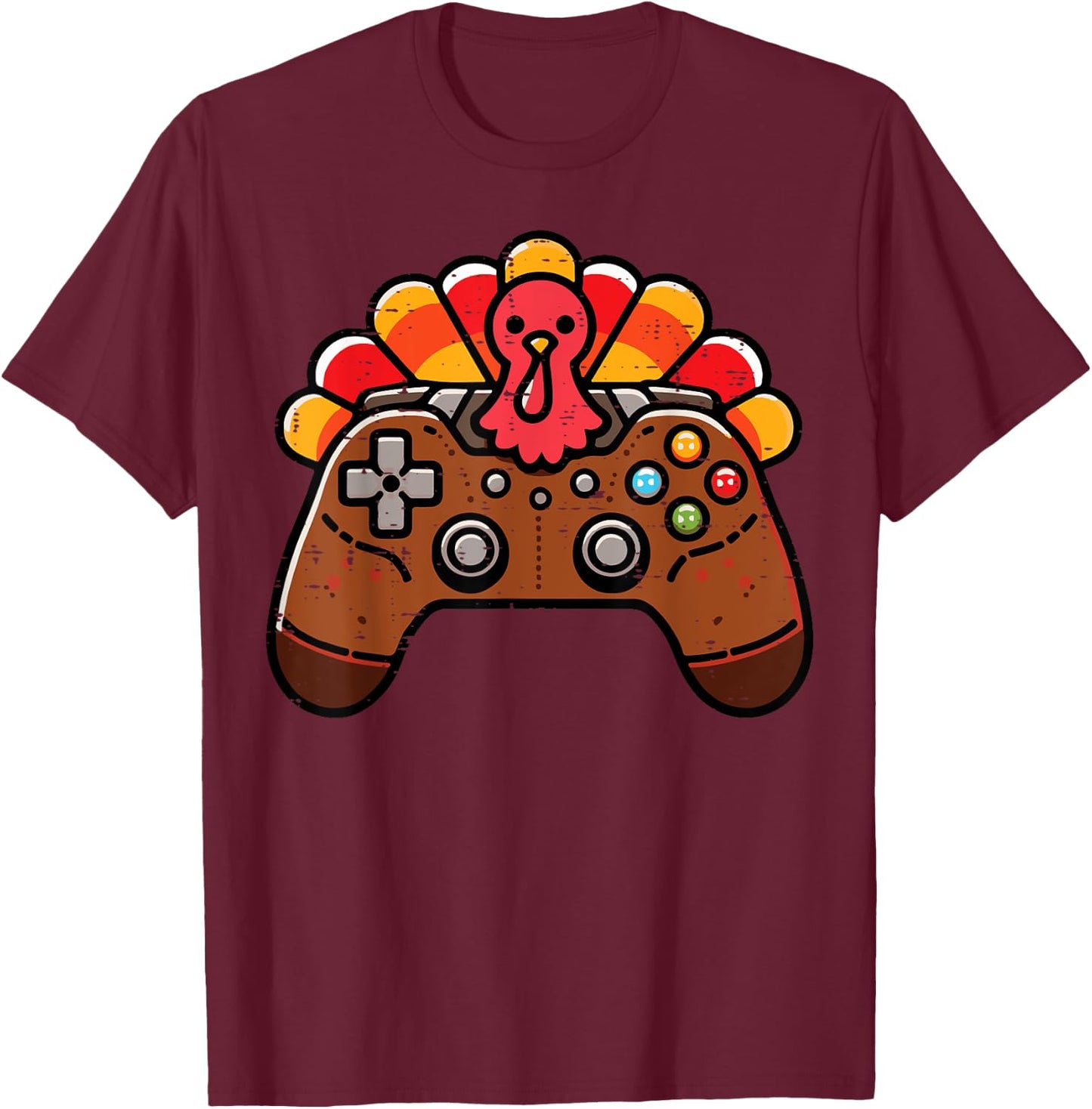 Thanksgiving Turkey Gaming Controller Gamer Boys Kids Men T-Shirt - T-Shirt | Maroon