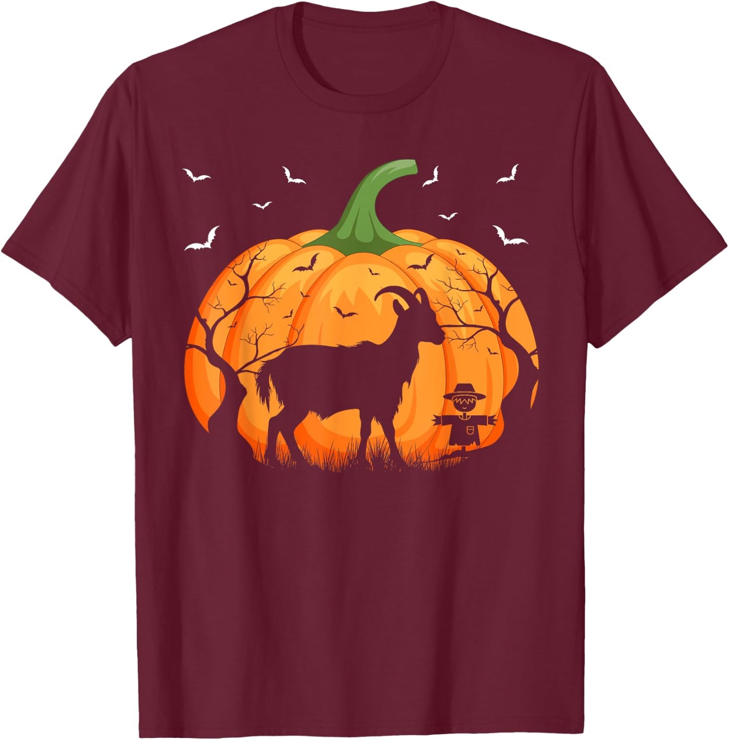 Goat Silhouette Pumpkin Halloween Funny Goat Witch T-Shirt - T-Shirt | Maroon