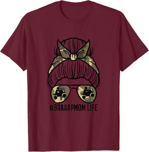 Braaap Mom Life Camo Cool Motocross Biker Mommy Mama Women T-Shirt - T-Shirt | Maroon