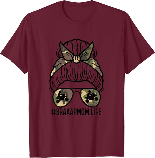 Braaap Mom Life Camo Cool Motocross Biker Mommy Mama Women T-Shirt - T-Shirt | Maroon