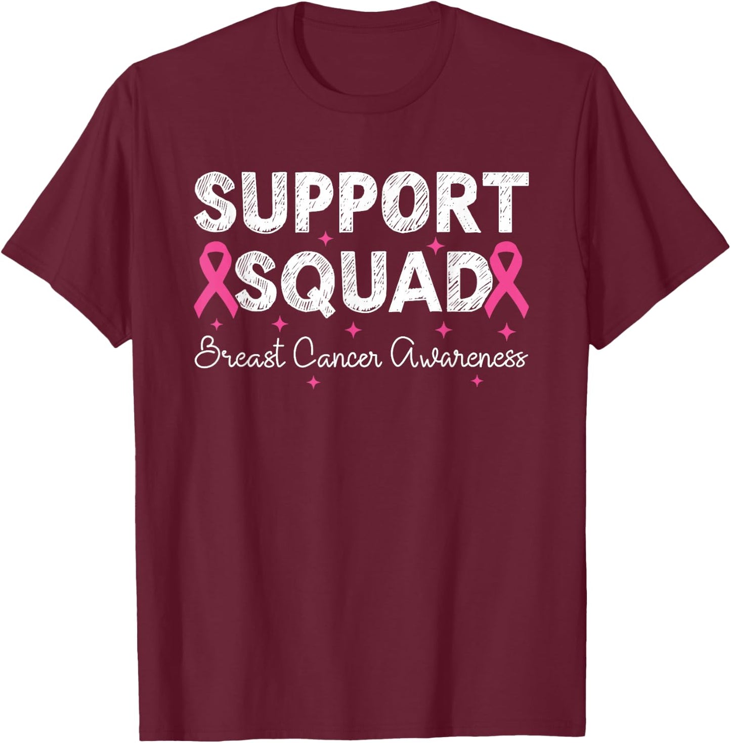 Support Squad Breast Cancer Awareness Month 2025 Pink Ribbon T-Shirt - T-Shirt | Maroon