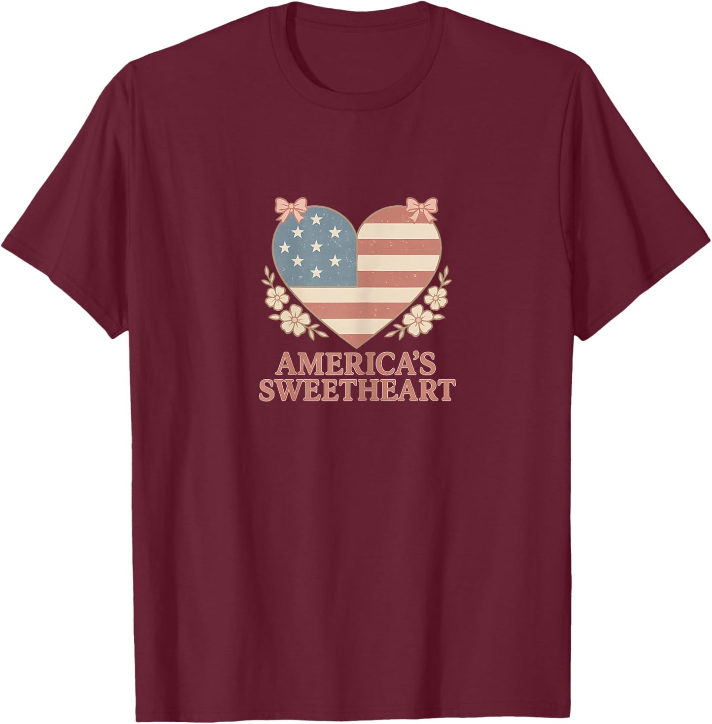Americas Sweetheart Patriotic Heart Cute Retro Design T-Shirt - T-Shirt | Maroon