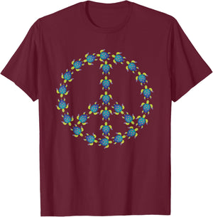 Peace Turtles Turtle Peace Symbol Sea Life Peace Advocate T-Shirt - T-Shirt | Maroon