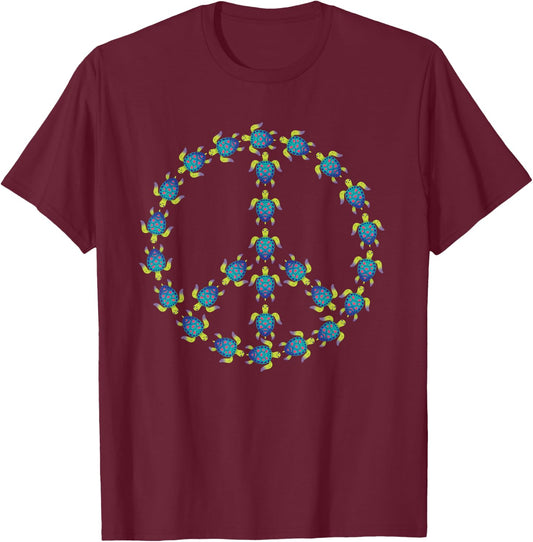 Peace Turtles Turtle Peace Symbol Sea Life Peace Advocate T-Shirt - T-Shirt | Maroon