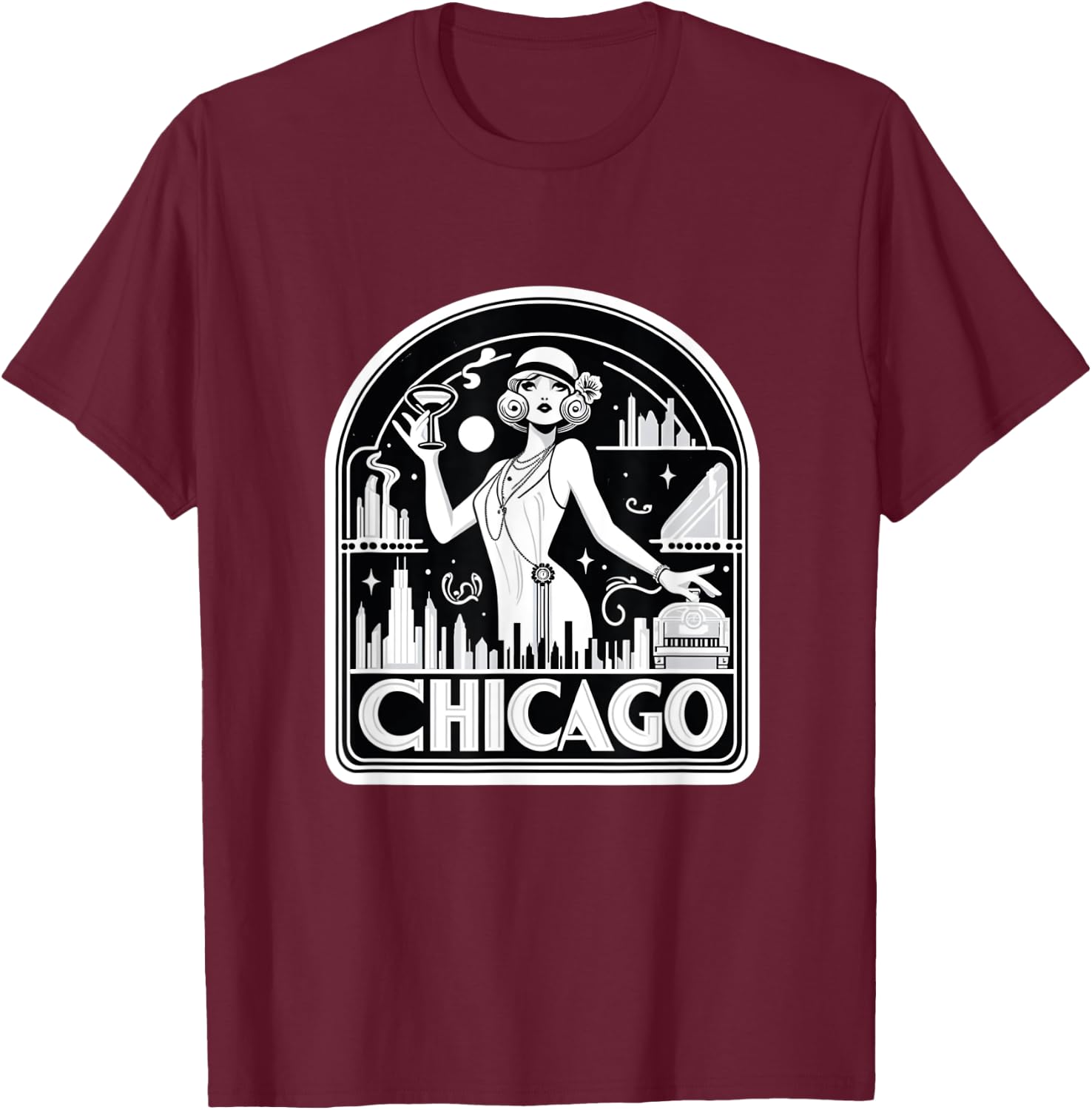 Chicago Flapper Velma Roxie 1920s Art Deco Musical Theatre T-Shirt - T-Shirt | Maroon
