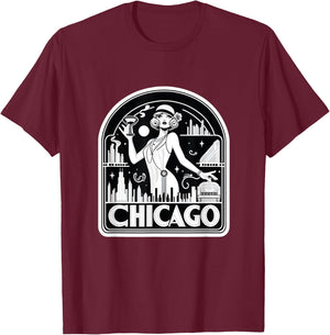 Chicago Flapper Velma Roxie 1920s Art Deco Musical Theatre T-Shirt - T-Shirt | Maroon