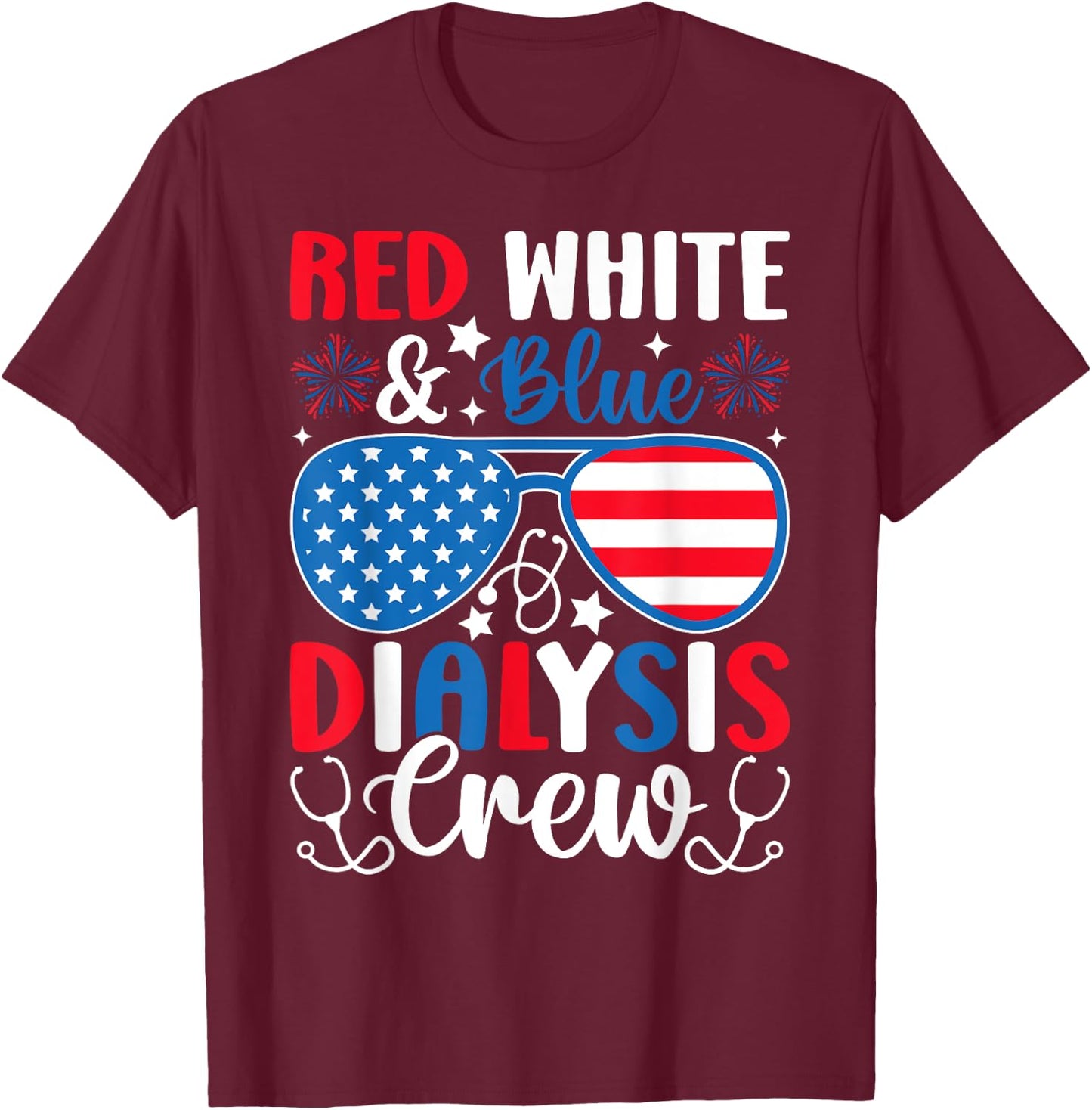 Red White Blue Dialysis Crew Patriotic Nurse 4th of July Kids Men T-Shirt - T-Shirt | Maroon