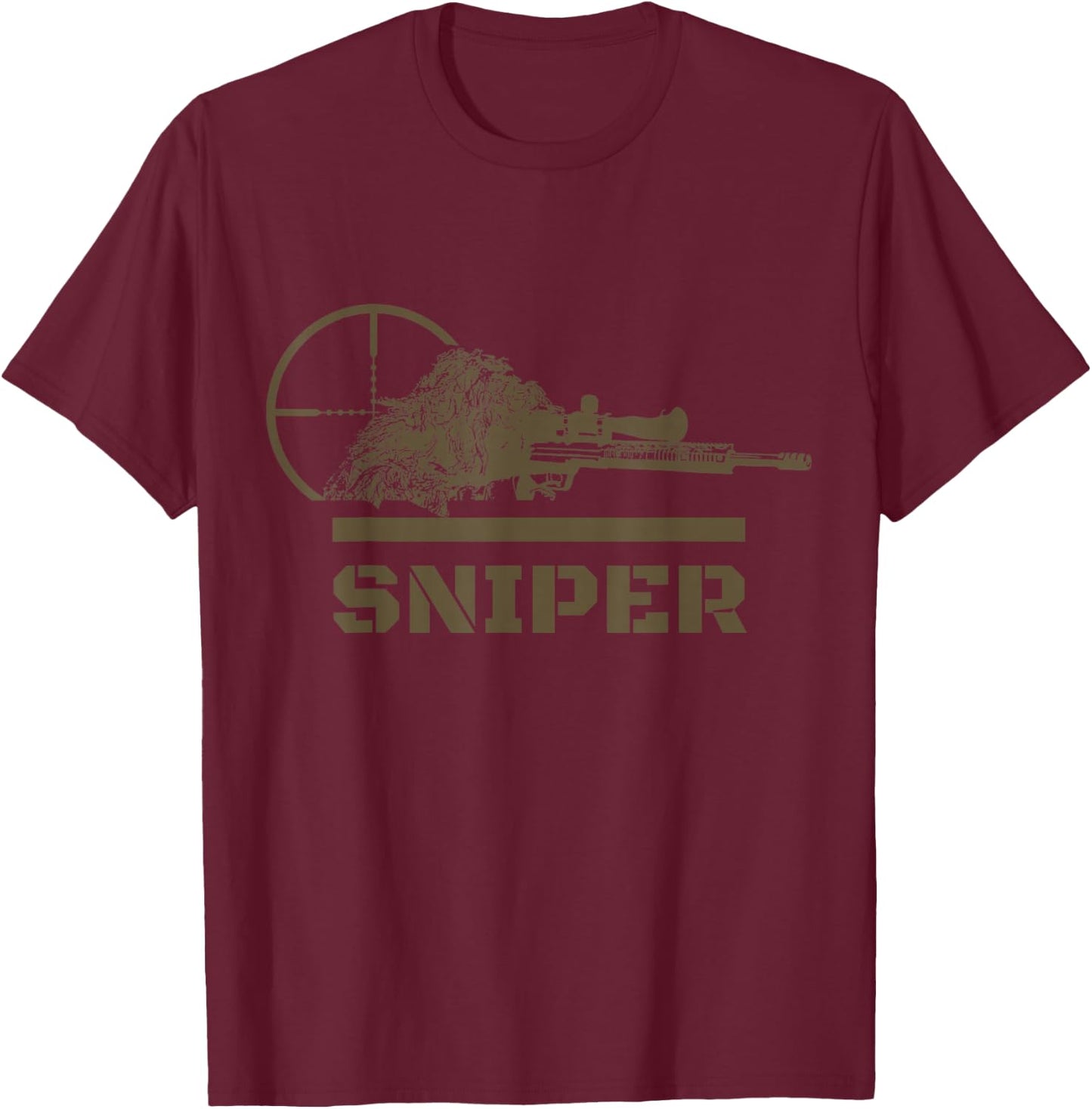 Sniper Ghillie Suit and Reticle Military T-Shirt - T-Shirt | Maroon