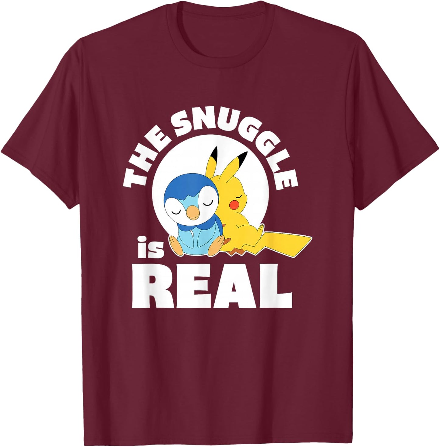 Pokémon - The Snuggle is Real Pikachu & Piplup T-Shirt - T-Shirt | Maroon