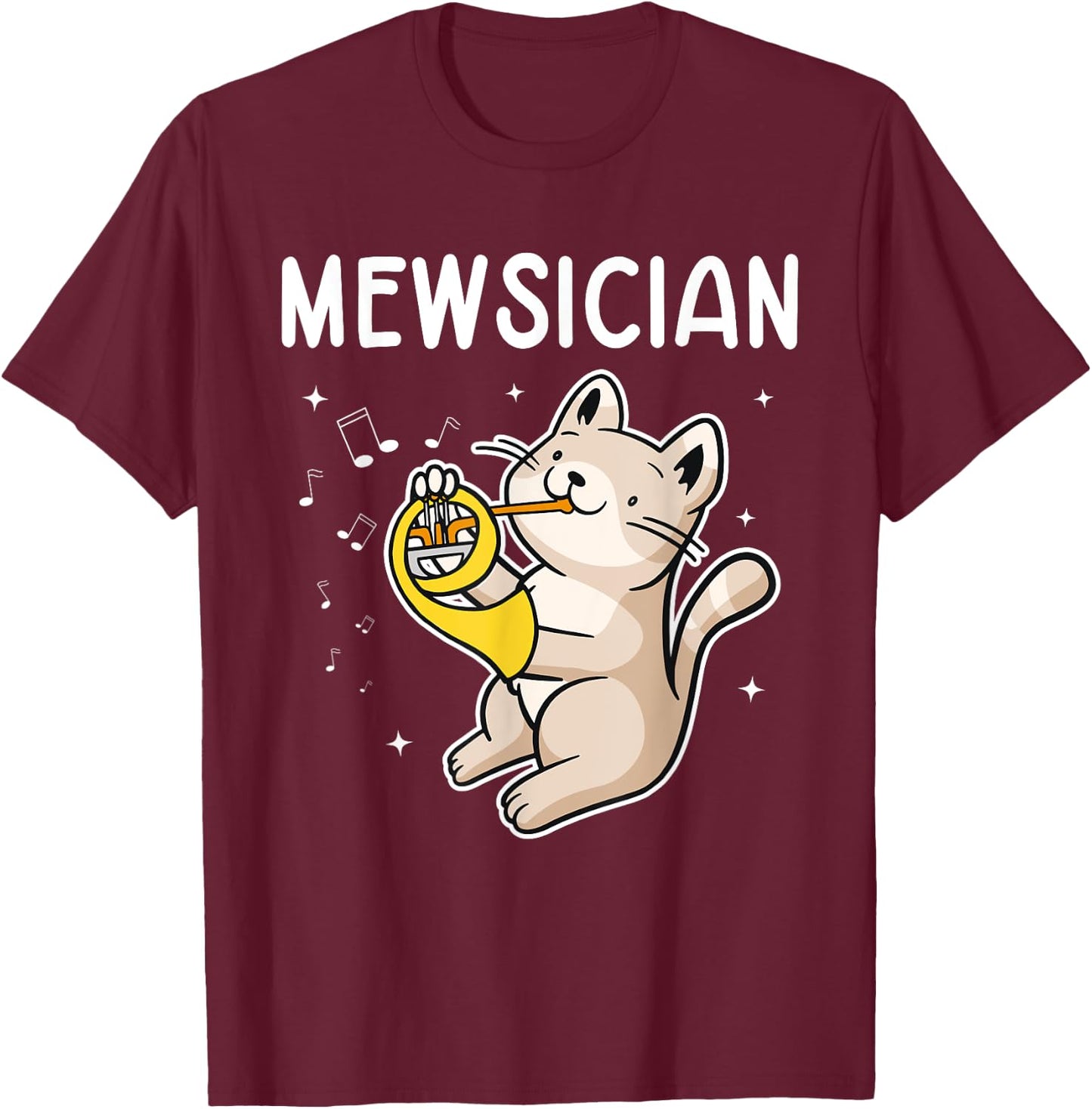 French Horn Marching Band Musical Instrument Mewsician Cat T-Shirt - T-Shirt | Maroon