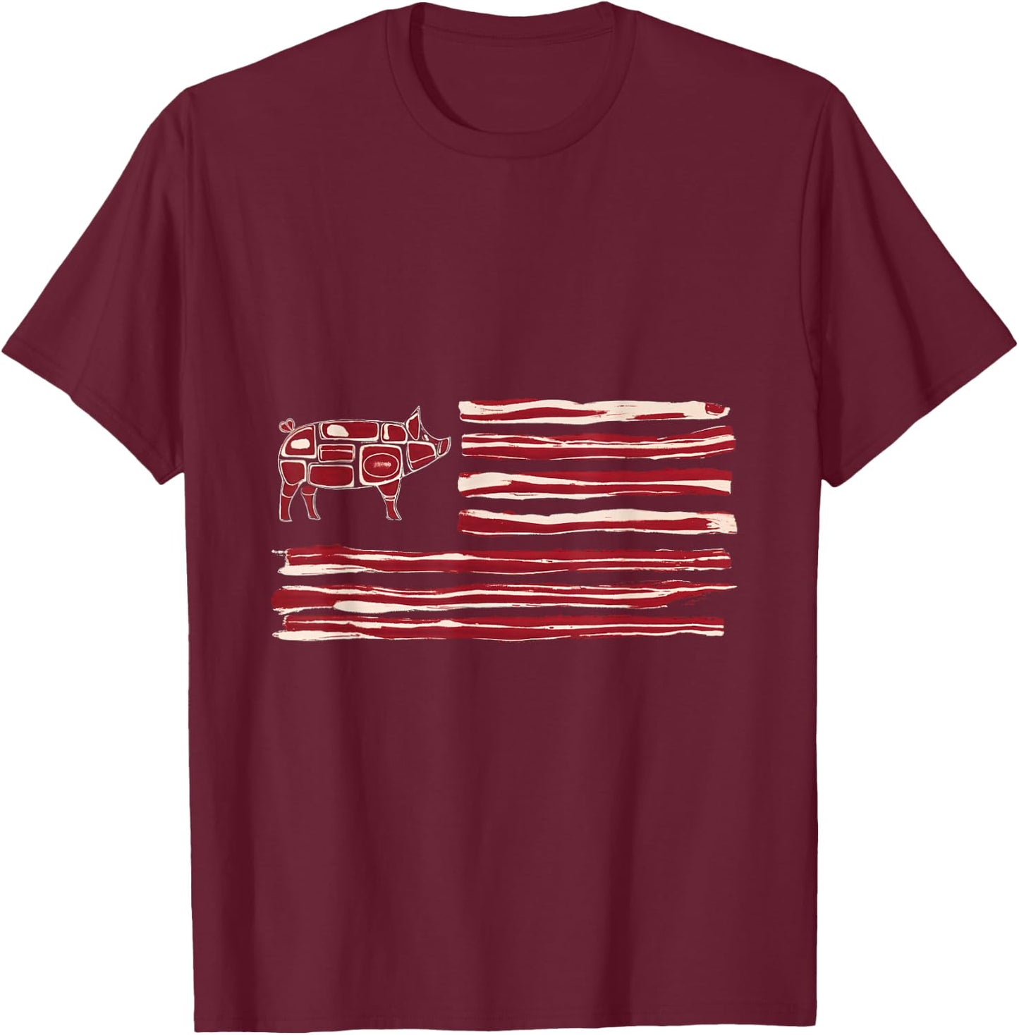 Bacon Flag Pig American Patriot Cooking Grill T-Shirt - T-Shirt | Maroon