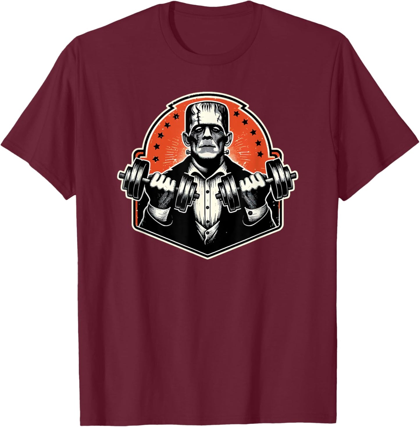 Frankenstein Monster workout dumbbell curl T-Shirt - T-Shirt | Maroon
