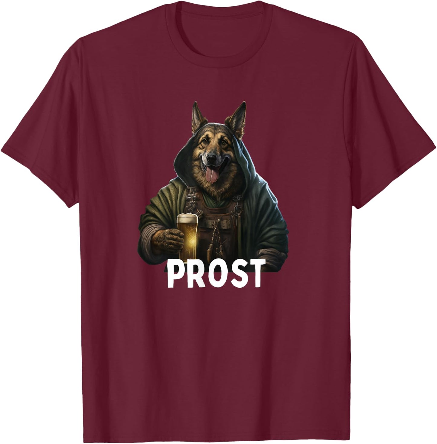 Prost Funny German Shepherd drinking beer Oktoberfest T-Shirt - T-Shirt | Maroon
