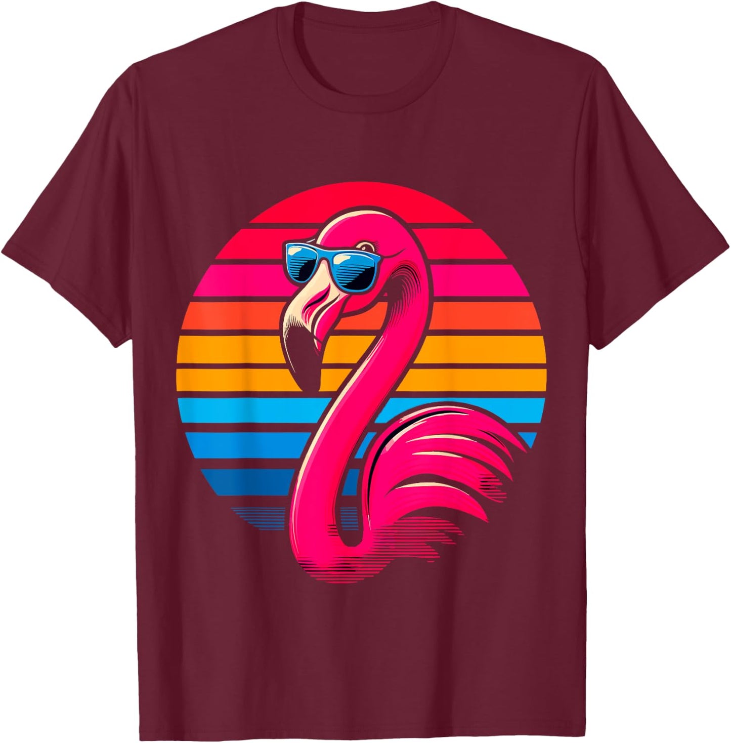 cool Flamingo with Sunglasses 70s 80s 90s Party Retro T-Shirt - T-Shirt | Maroon