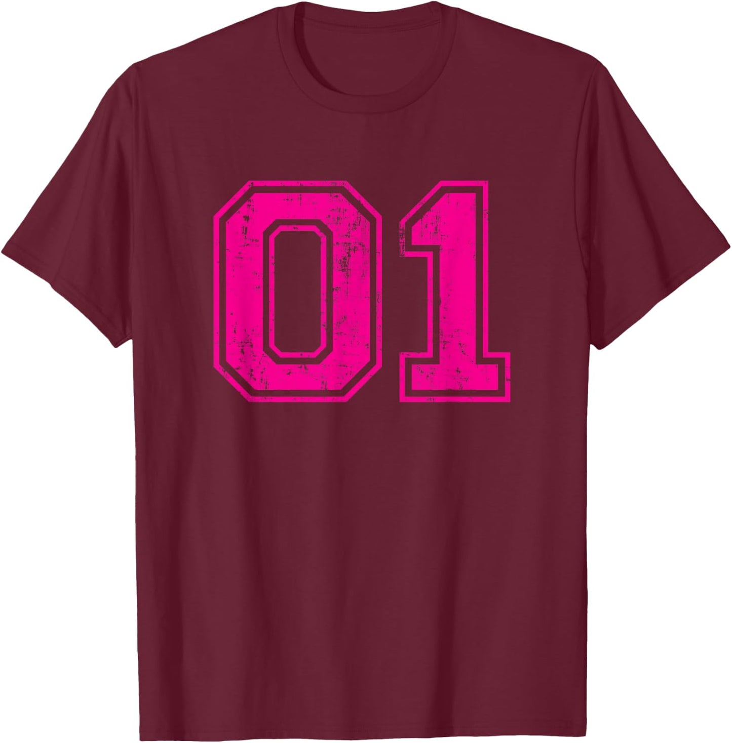 Number 01 Varsity Distressed Vintage Sport Team Player's T-Shirt - T-Shirt | Maroon